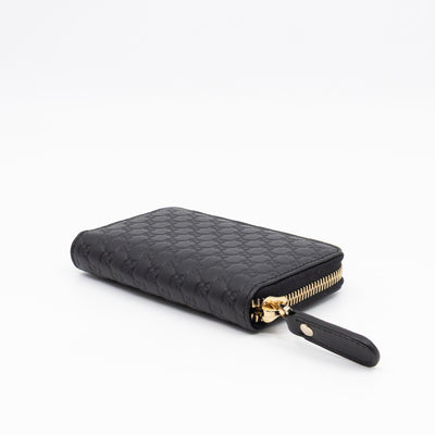 Zip Around Coin Purse Black Guccissima Leather