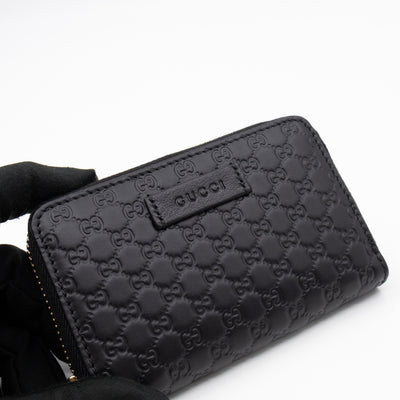 Zip Around Coin Purse Black Guccissima Leather