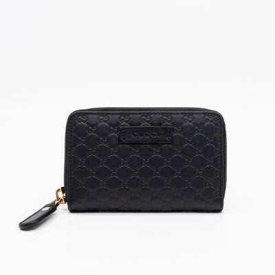 Zip Around Coin Purse Black Guccissima Leather