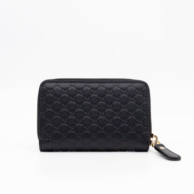 Zip Around Coin Purse Black Guccissima Leather