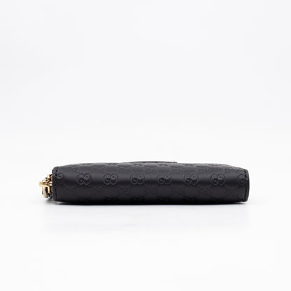 Zip Around Coin Purse Black Guccissima Leather