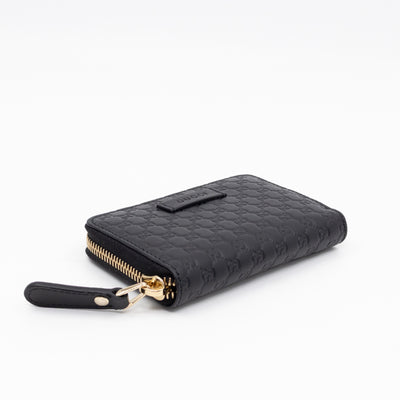 Zip Around Coin Purse Black Guccissima Leather