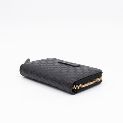Zip Around Coin Purse Black Guccissima Leather
