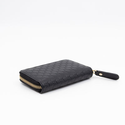 Zip Around Coin Purse Black Guccissima Leather