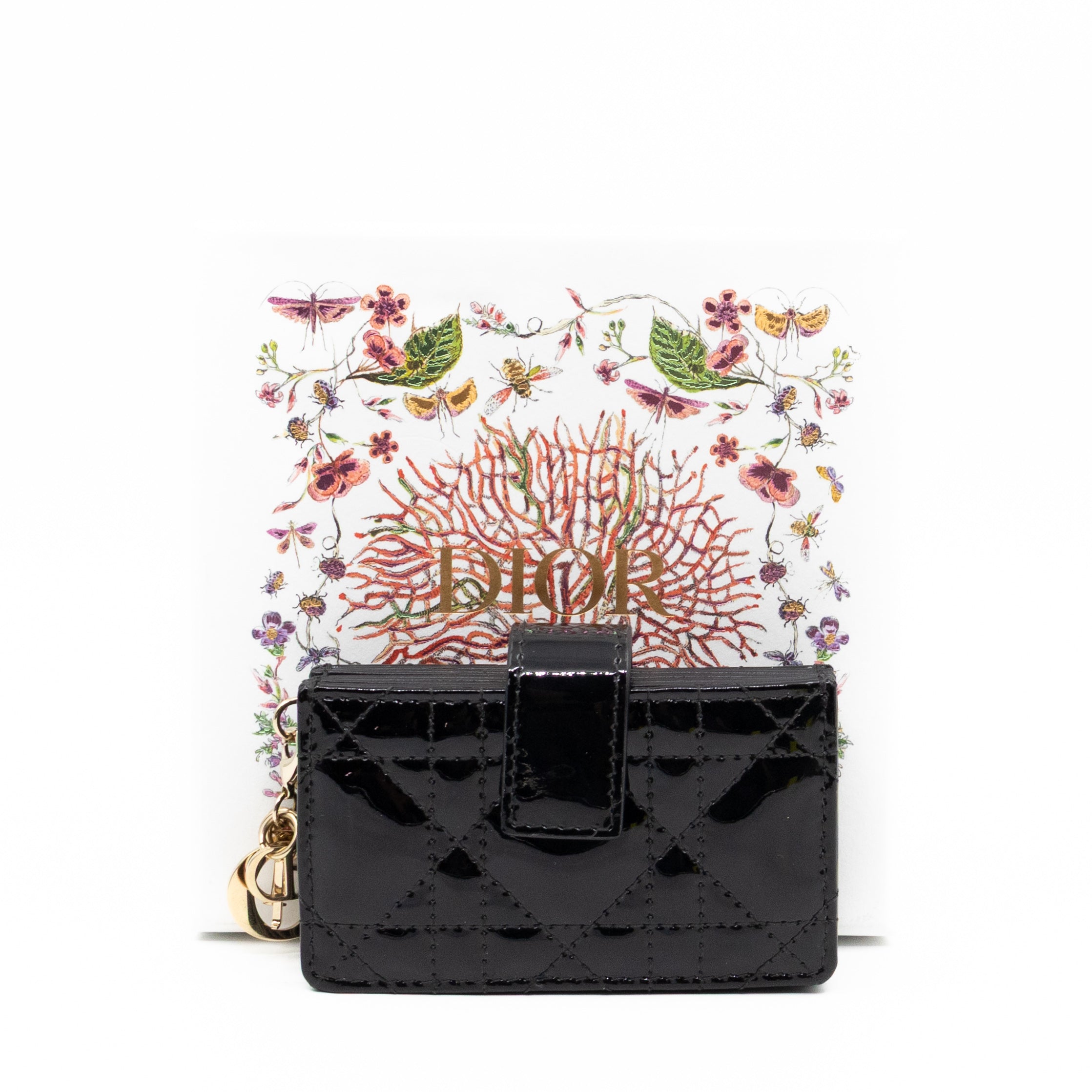 Lady Dior Jasmine Card Holder Black Patent Leather