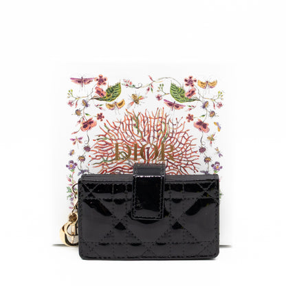 Lady Dior Jasmine Card Holder Black Patent Leather
