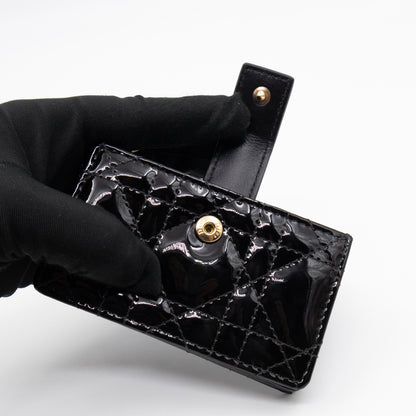 Lady Dior Jasmine Card Holder Black Patent Leather