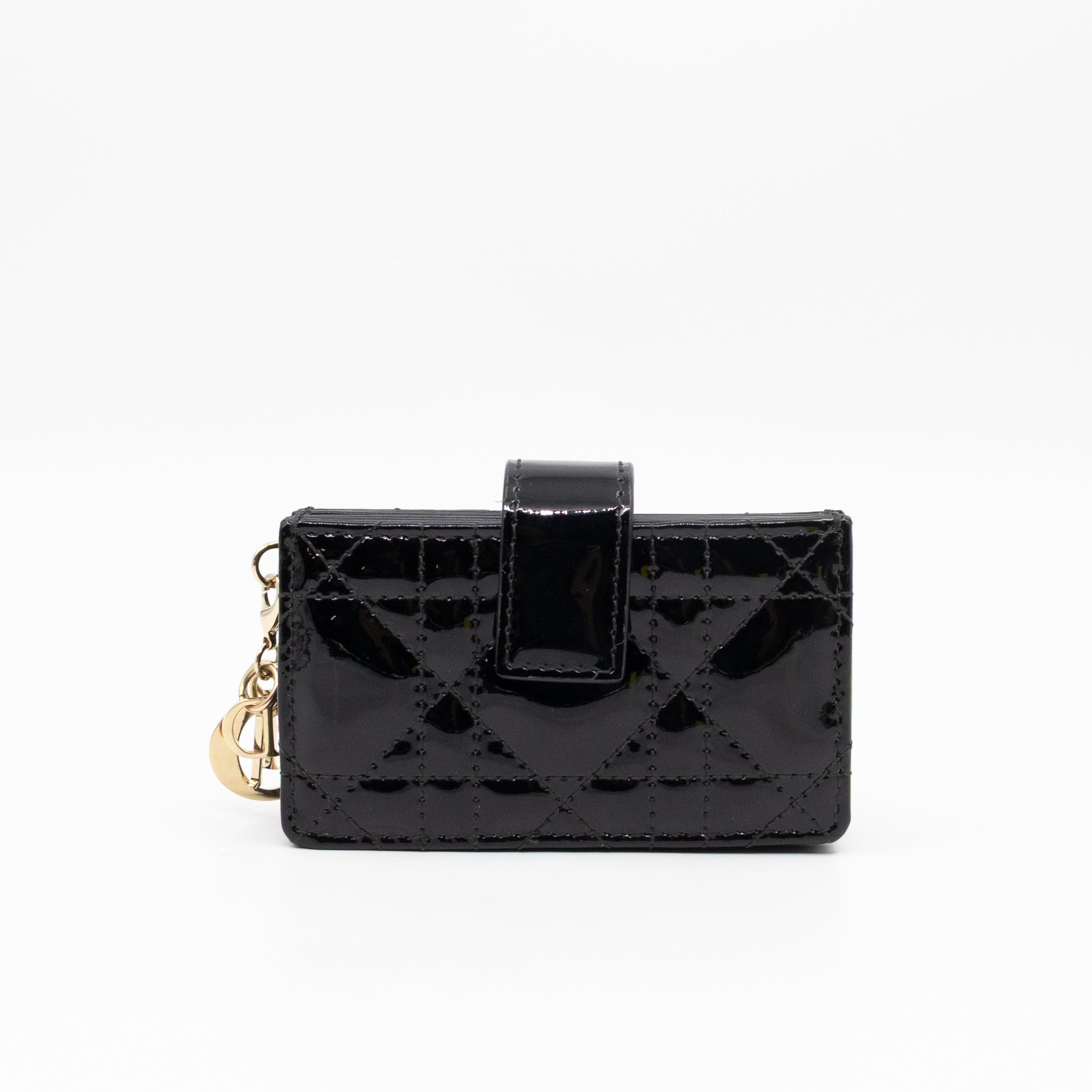 Lady Dior Jasmine Card Holder Black Patent Leather