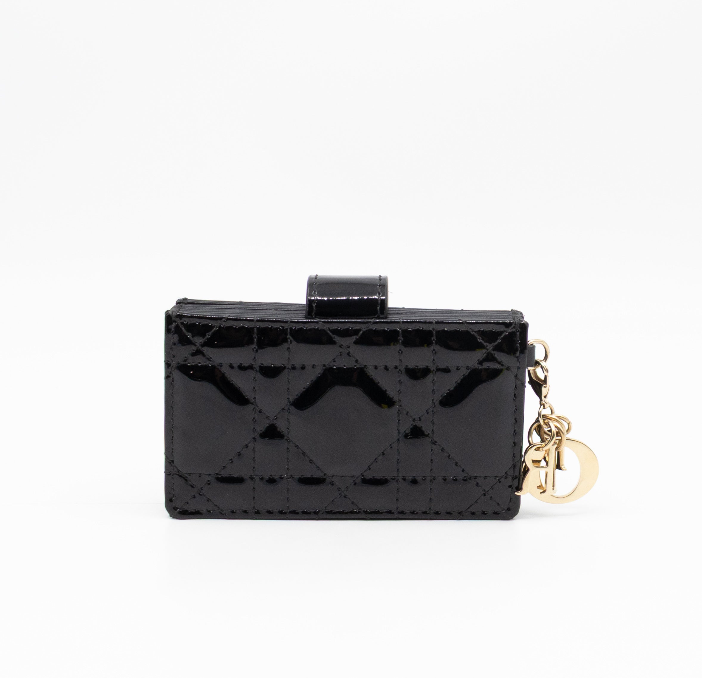 Lady Dior Jasmine Card Holder Black Patent Leather