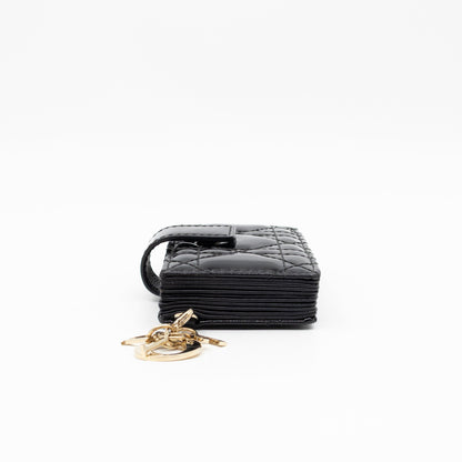 Lady Dior Jasmine Card Holder Black Patent Leather