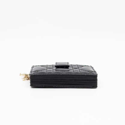 Lady Dior Jasmine Card Holder Black Patent Leather