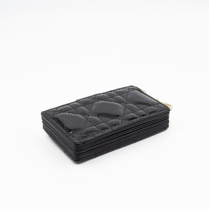 Lady Dior Jasmine Card Holder Black Patent Leather