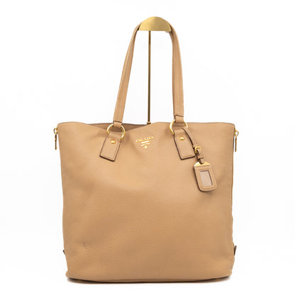 Shopping Bag with Side Zippers Beige Leather