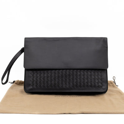 Document Case Black Intrecciato Leather