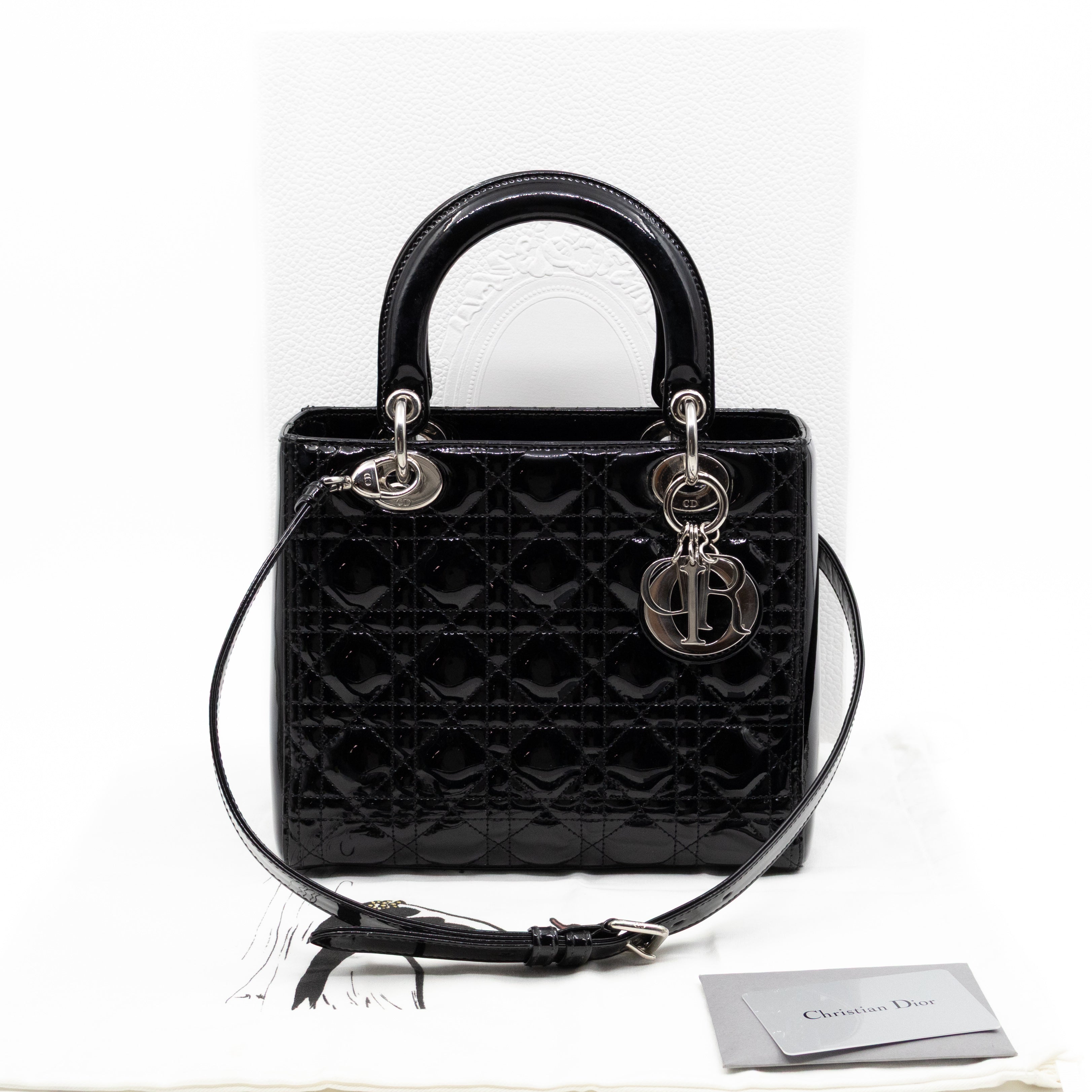 Lady Dior Medium Black Patent Leather