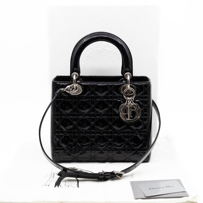 Lady Dior Medium Black Patent Leather