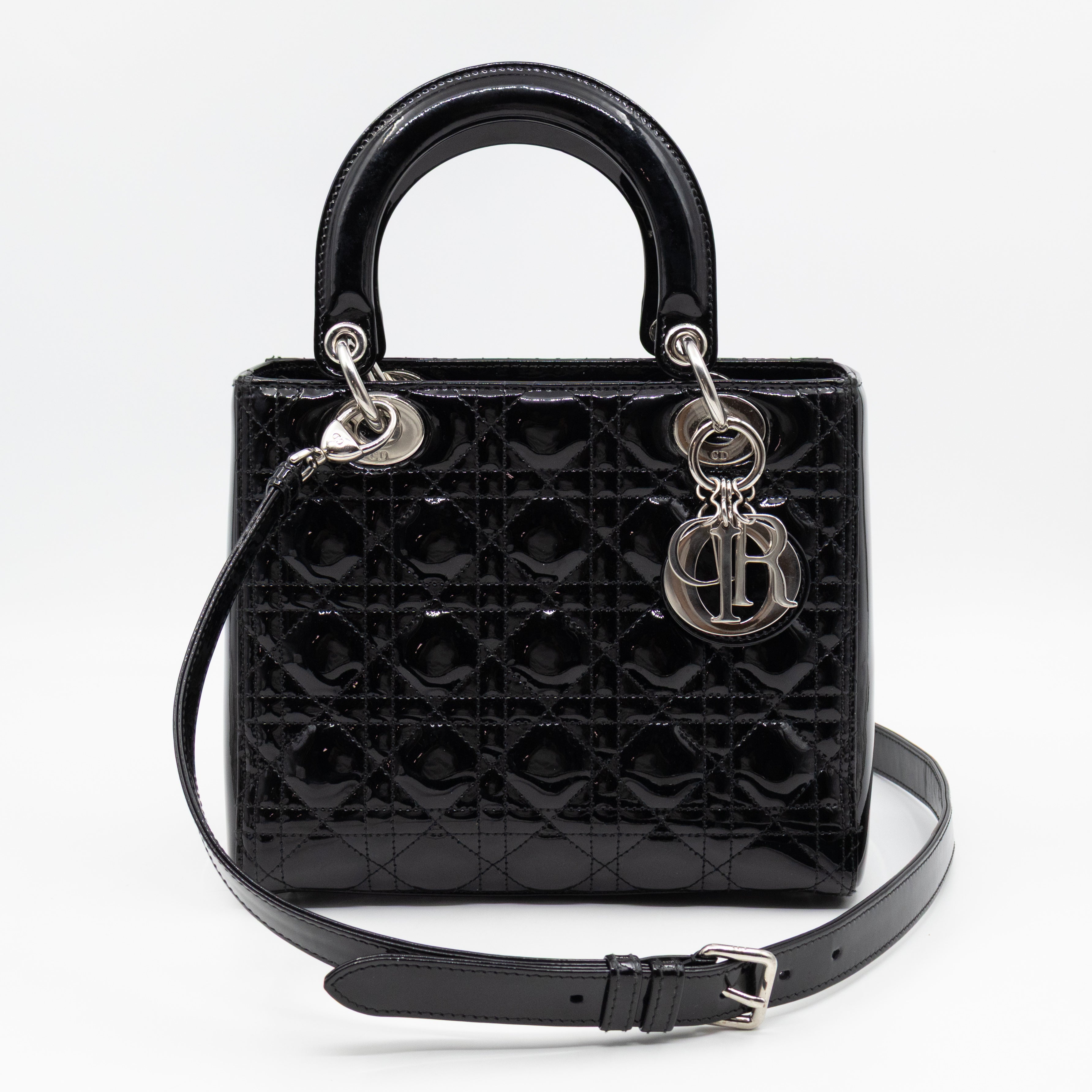 Lady Dior Medium Black Patent Leather