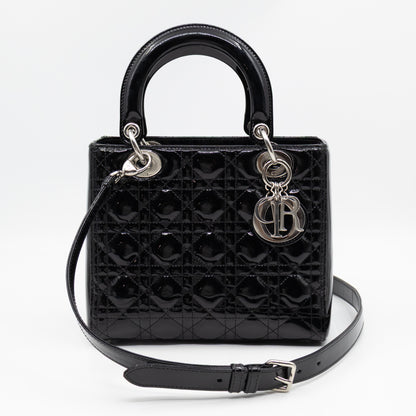 Lady Dior Medium Black Patent Leather