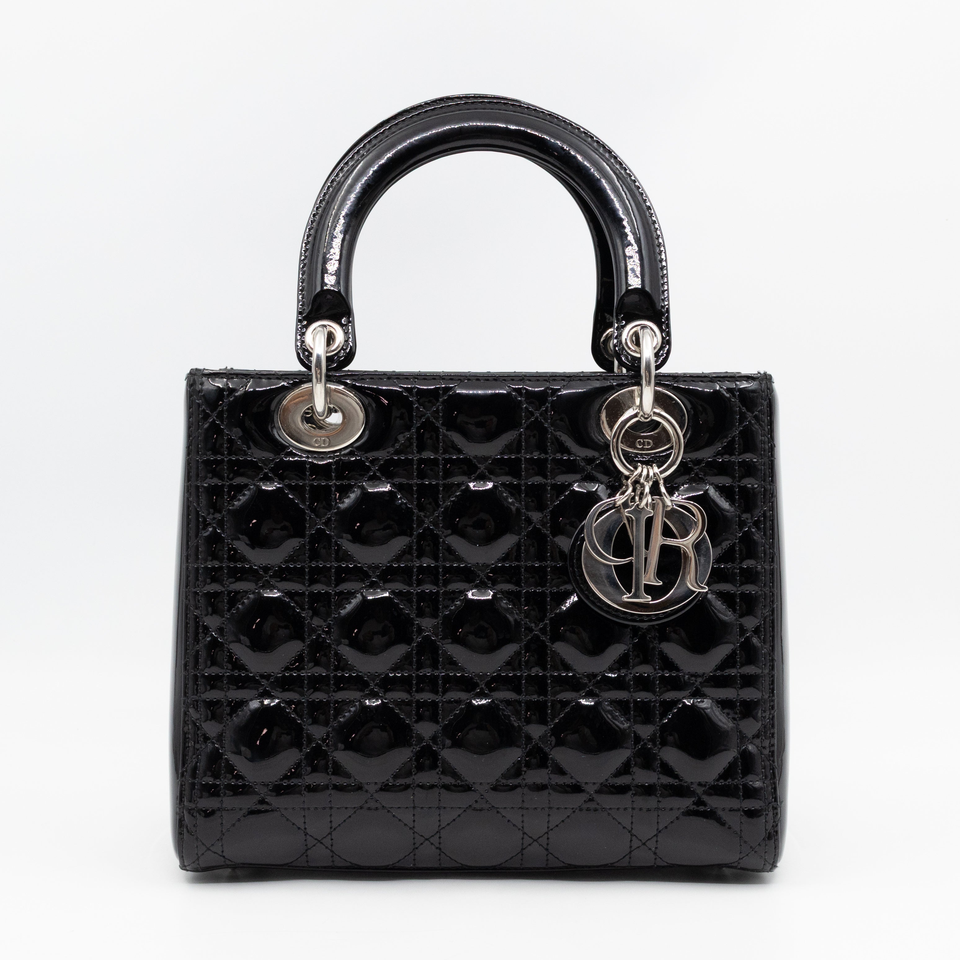 Lady Dior Medium Black Patent Leather