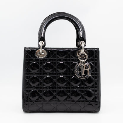 Lady Dior Medium Black Patent Leather
