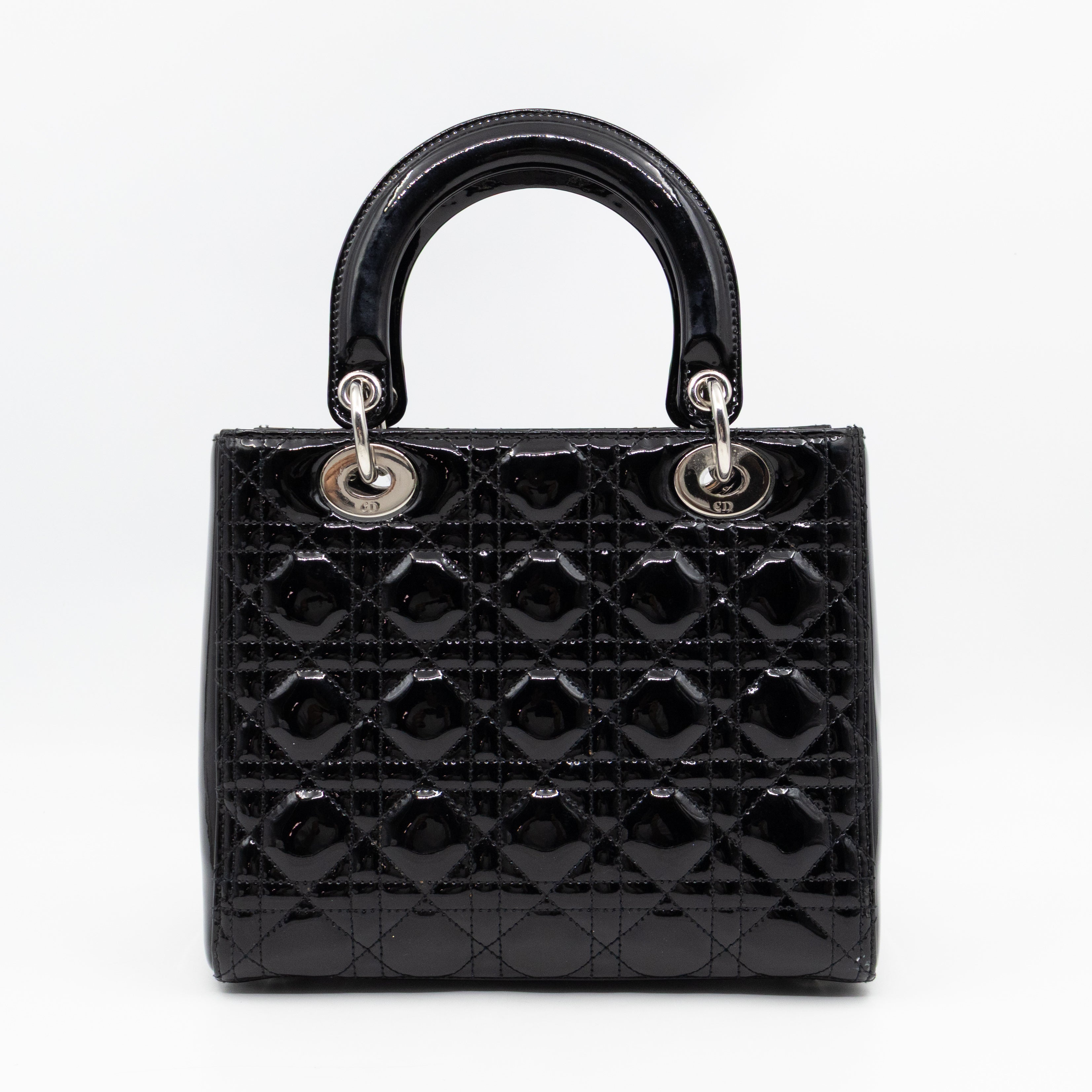 Lady Dior Medium Black Patent Leather