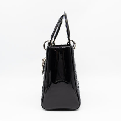 Lady Dior Medium Black Patent Leather