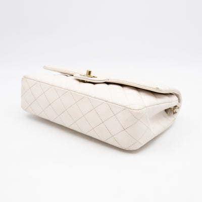 Classic Double Flap Medium White Caviar Leather Gold