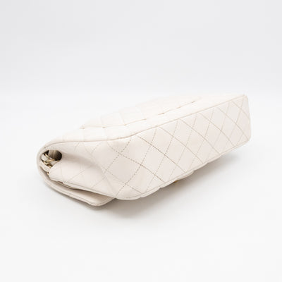 Classic Double Flap Medium White Caviar Leather Gold