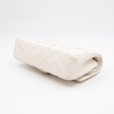 Classic Double Flap Medium White Caviar Leather Gold