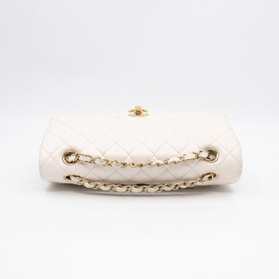 Classic Double Flap Medium White Caviar Leather Gold