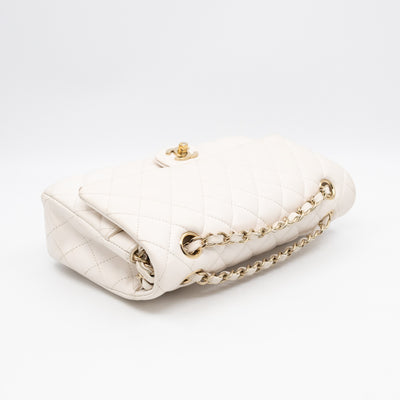 Classic Double Flap Medium White Caviar Leather Gold