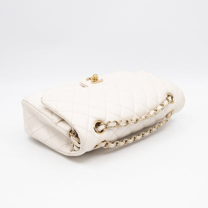 Classic Double Flap Medium White Caviar Leather Gold