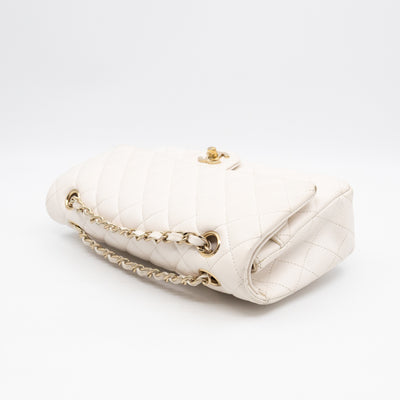 Classic Double Flap Medium White Caviar Leather Gold