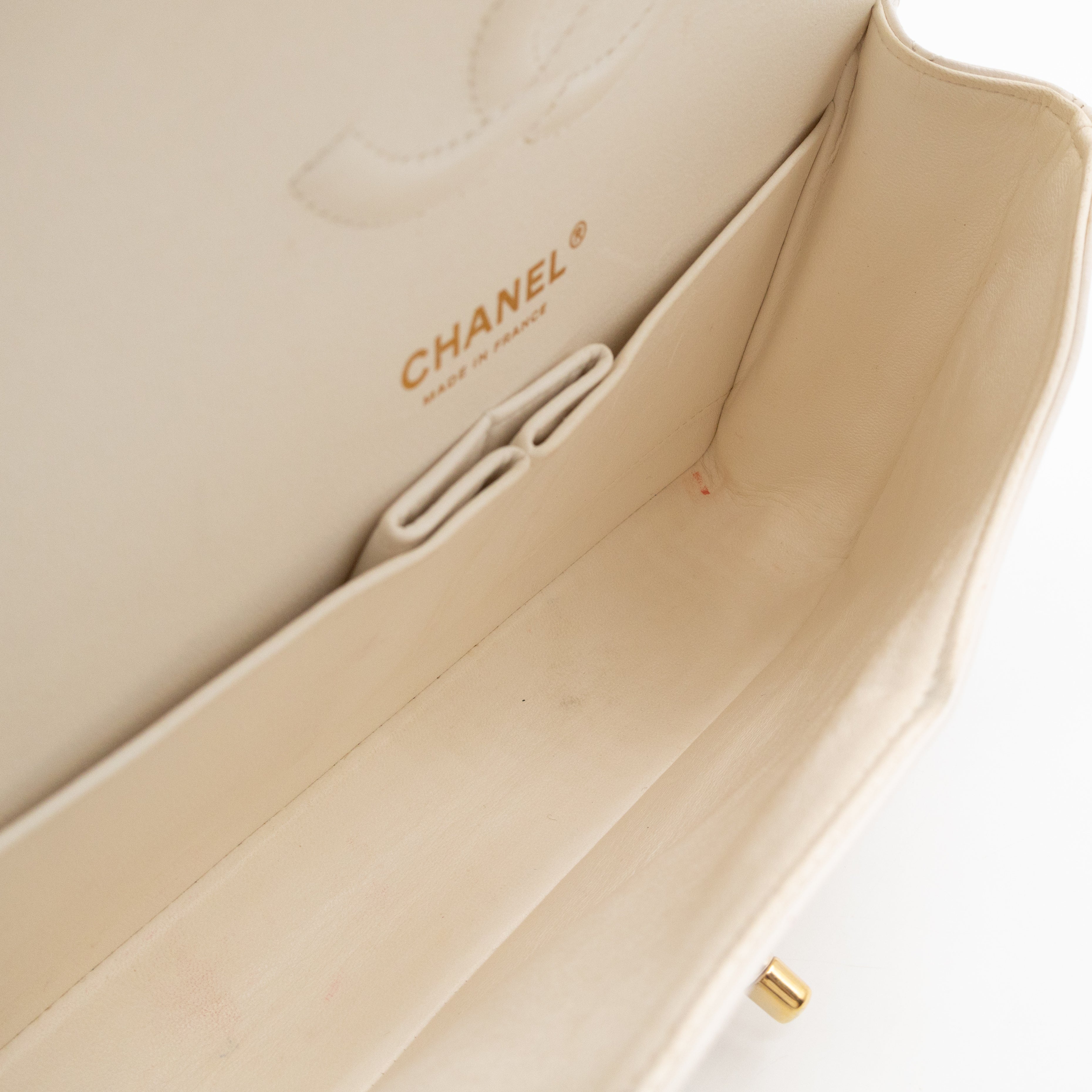 Classic Double Flap Medium White Caviar Leather Gold