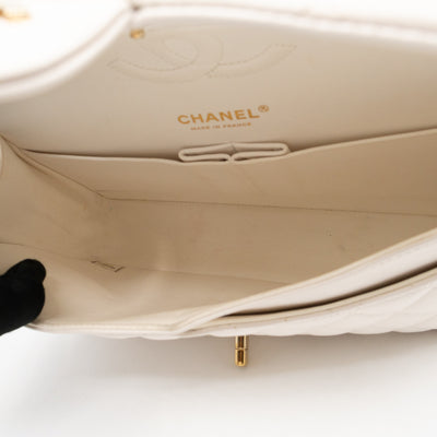 Classic Double Flap Medium White Caviar Leather Gold