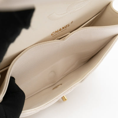 Classic Double Flap Medium White Caviar Leather Gold