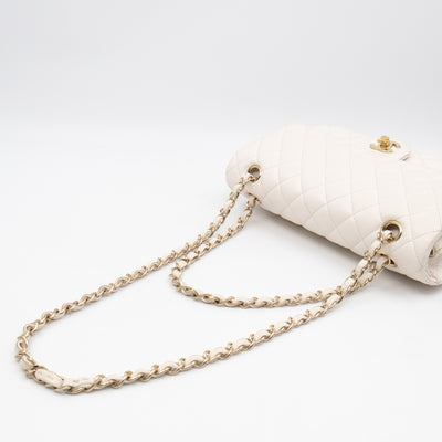 Classic Double Flap Medium White Caviar Leather Gold