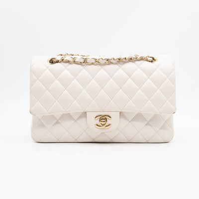 Classic Double Flap Medium White Caviar Leather Gold