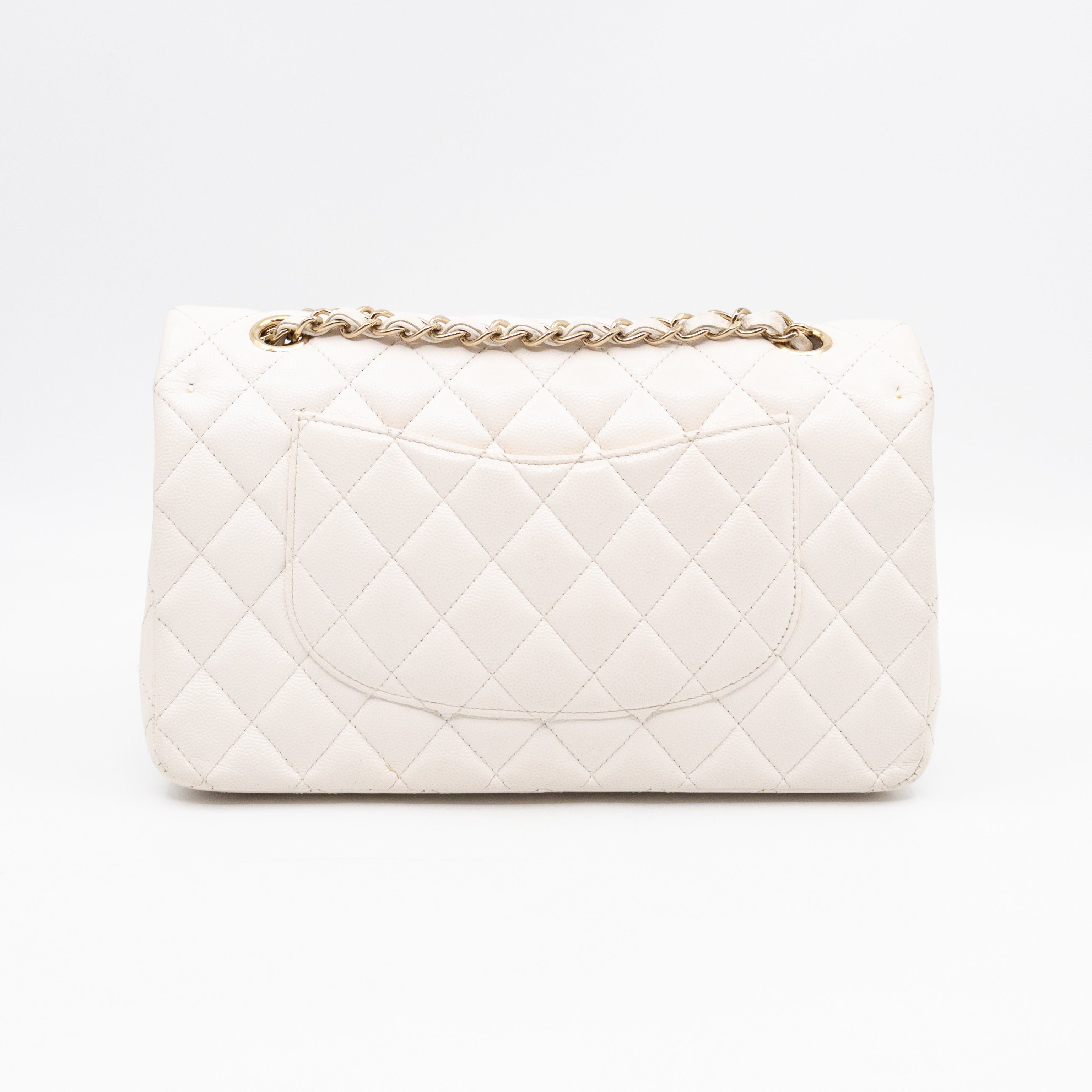 Classic Double Flap Medium White Caviar Leather Gold
