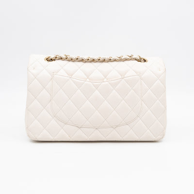 Classic Double Flap Medium White Caviar Leather Gold