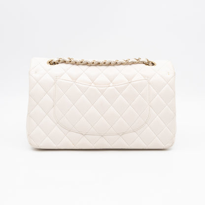 Classic Double Flap Medium White Caviar Leather Gold