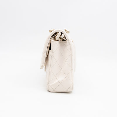 Classic Double Flap Medium White Caviar Leather Gold