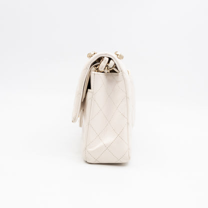 Classic Double Flap Medium White Caviar Leather Gold