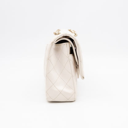 Classic Double Flap Medium White Caviar Leather Gold