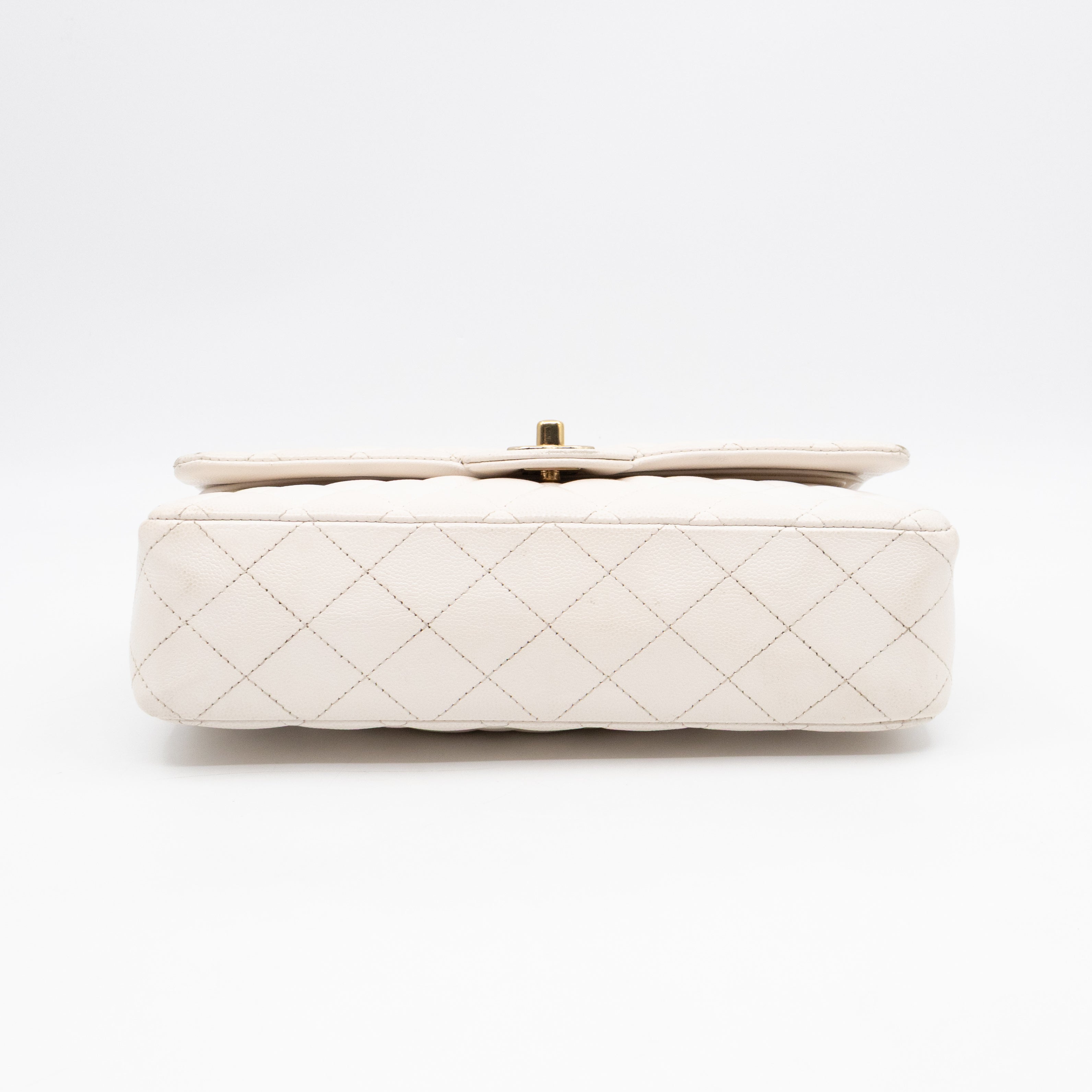 Classic Double Flap Medium White Caviar Leather Gold