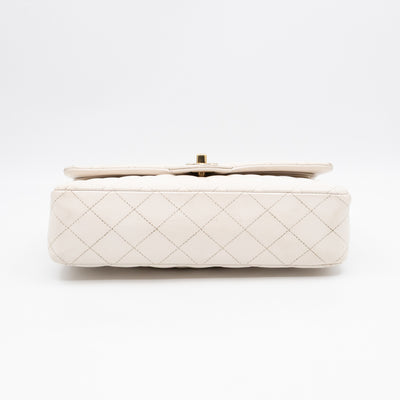 Classic Double Flap Medium White Caviar Leather Gold