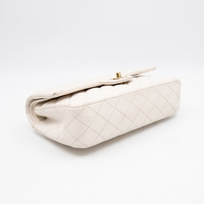 Classic Double Flap Medium White Caviar Leather Gold
