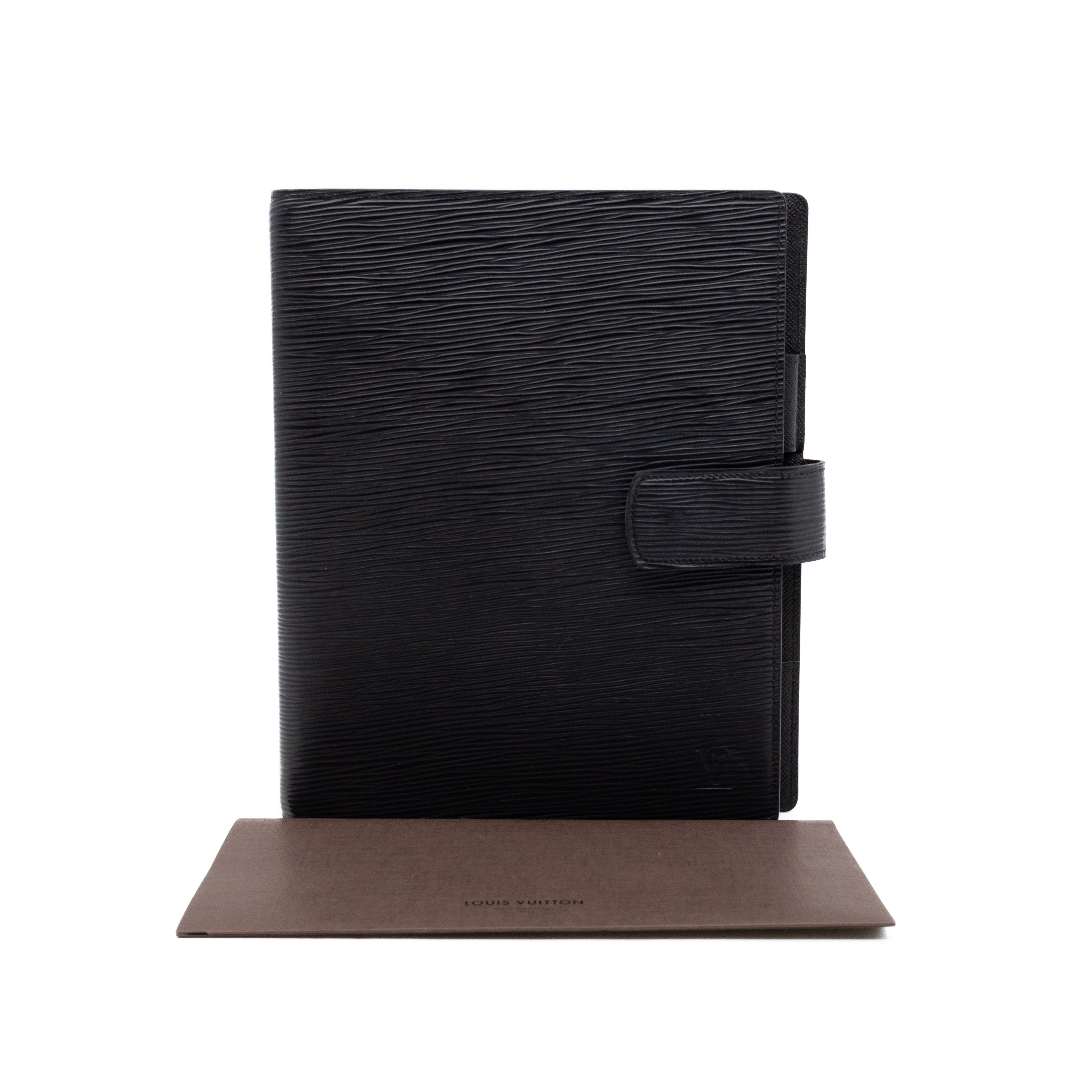 Large Ring Agenda Cover Black Epi Leather