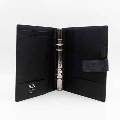 Large Ring Agenda Cover Black Epi Leather