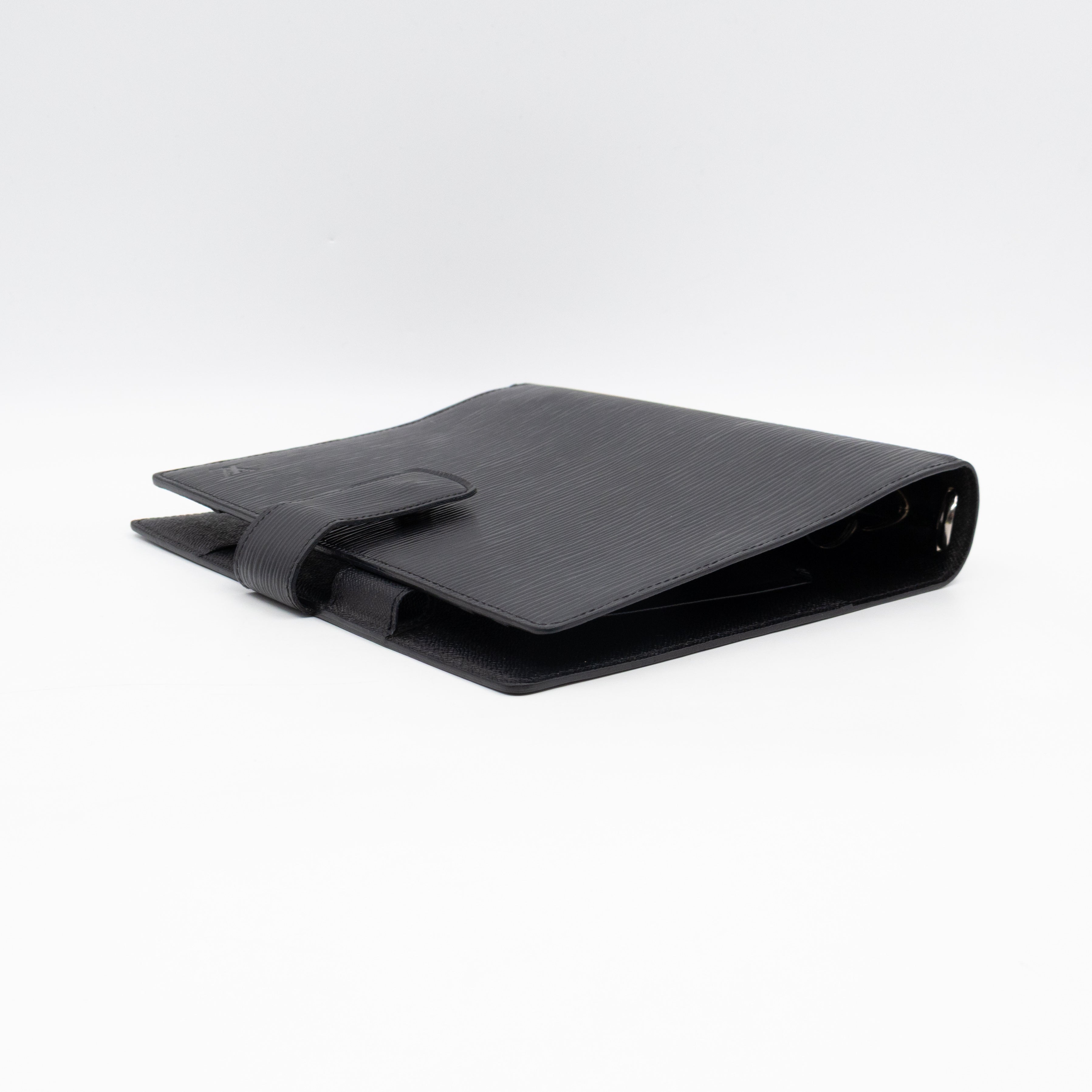 Large Ring Agenda Cover Black Epi Leather